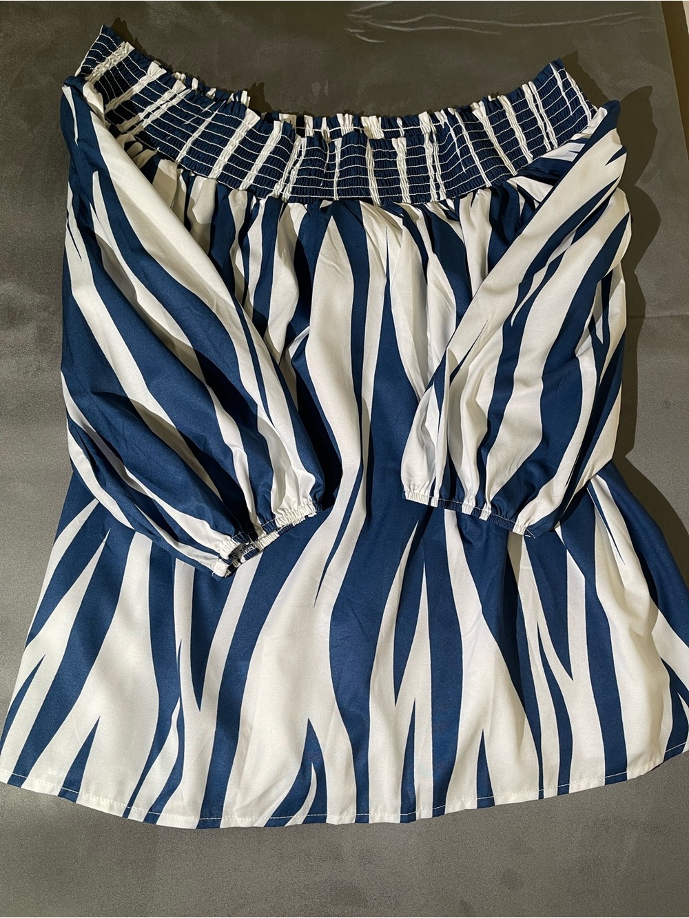 Women’s Blue and White Elastic-Waist Maxi Skirt